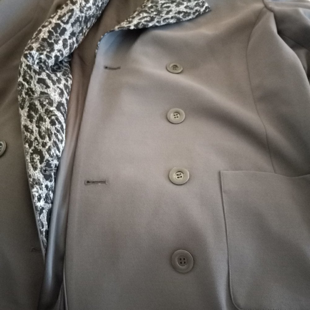 Leopard Trim Dennis Basso Blazer Peacoat Double-Breasted S 16 New With Tags - Picture 13 of 15